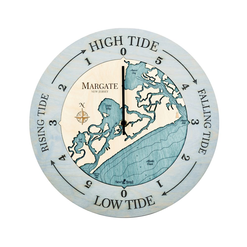Margate New Jersey Tide Clock Bleach Blue Accent with Blue Green Water