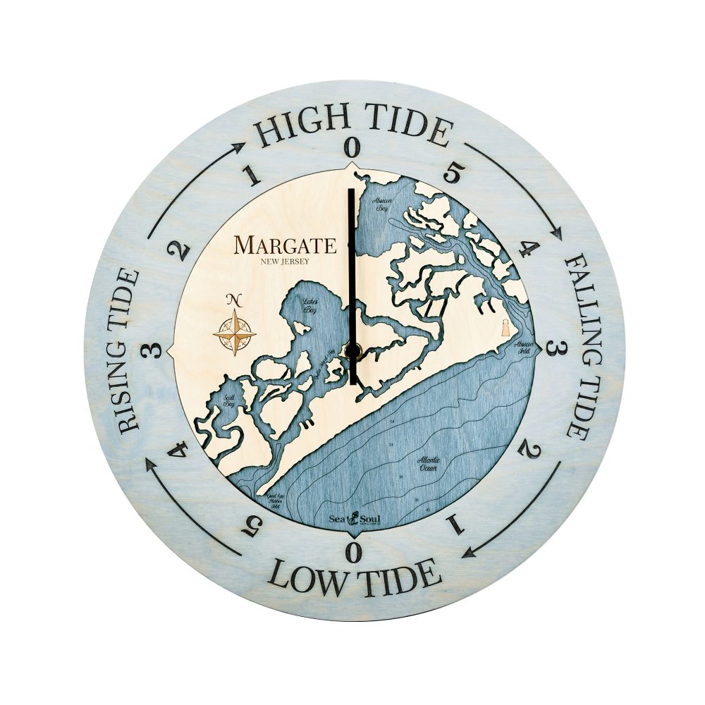 Margate New Jersey Tide Clock Bleach Blue Accent with Deep Blue Water