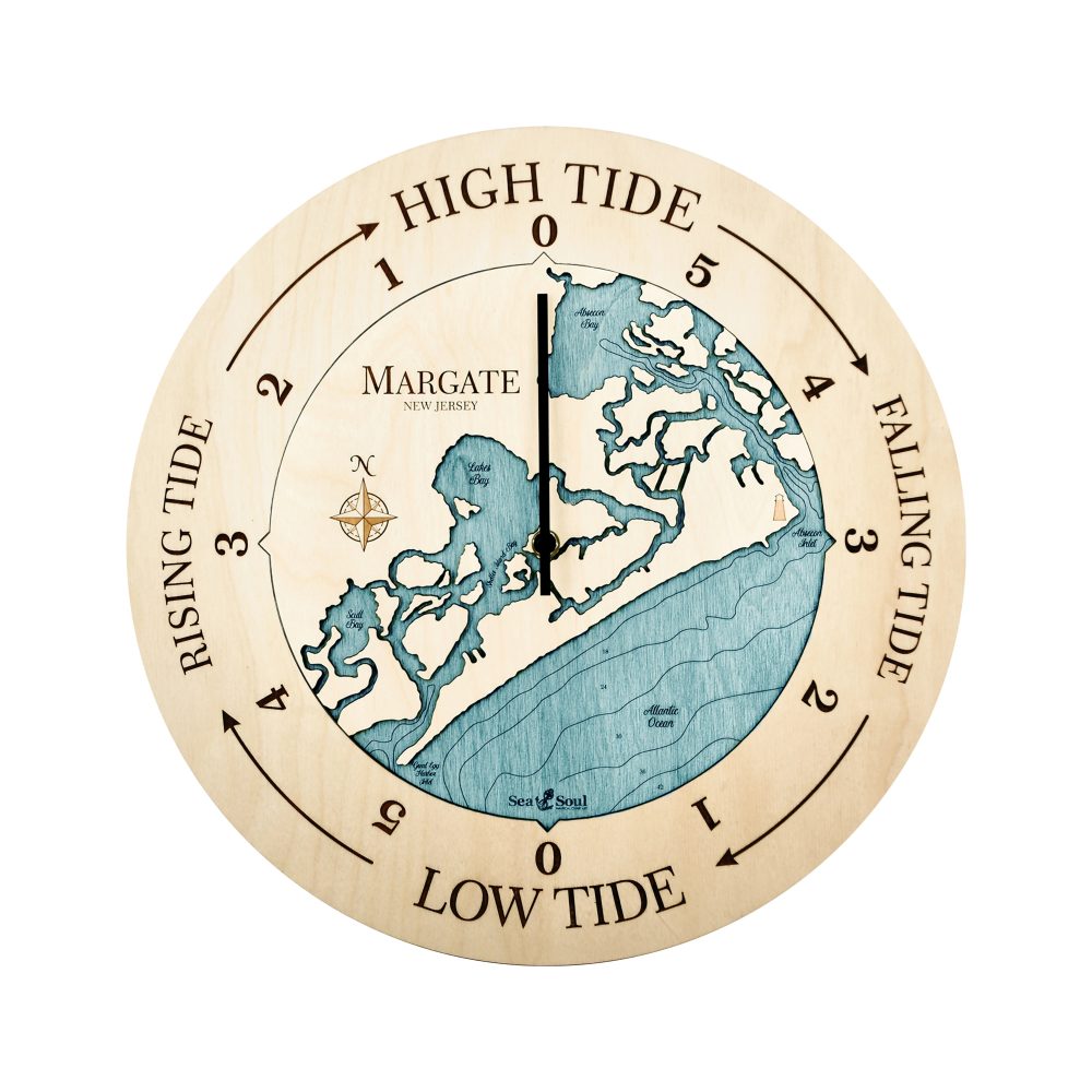 Margate New Jersey Tide Clock Birch Accent with Blue Green Water