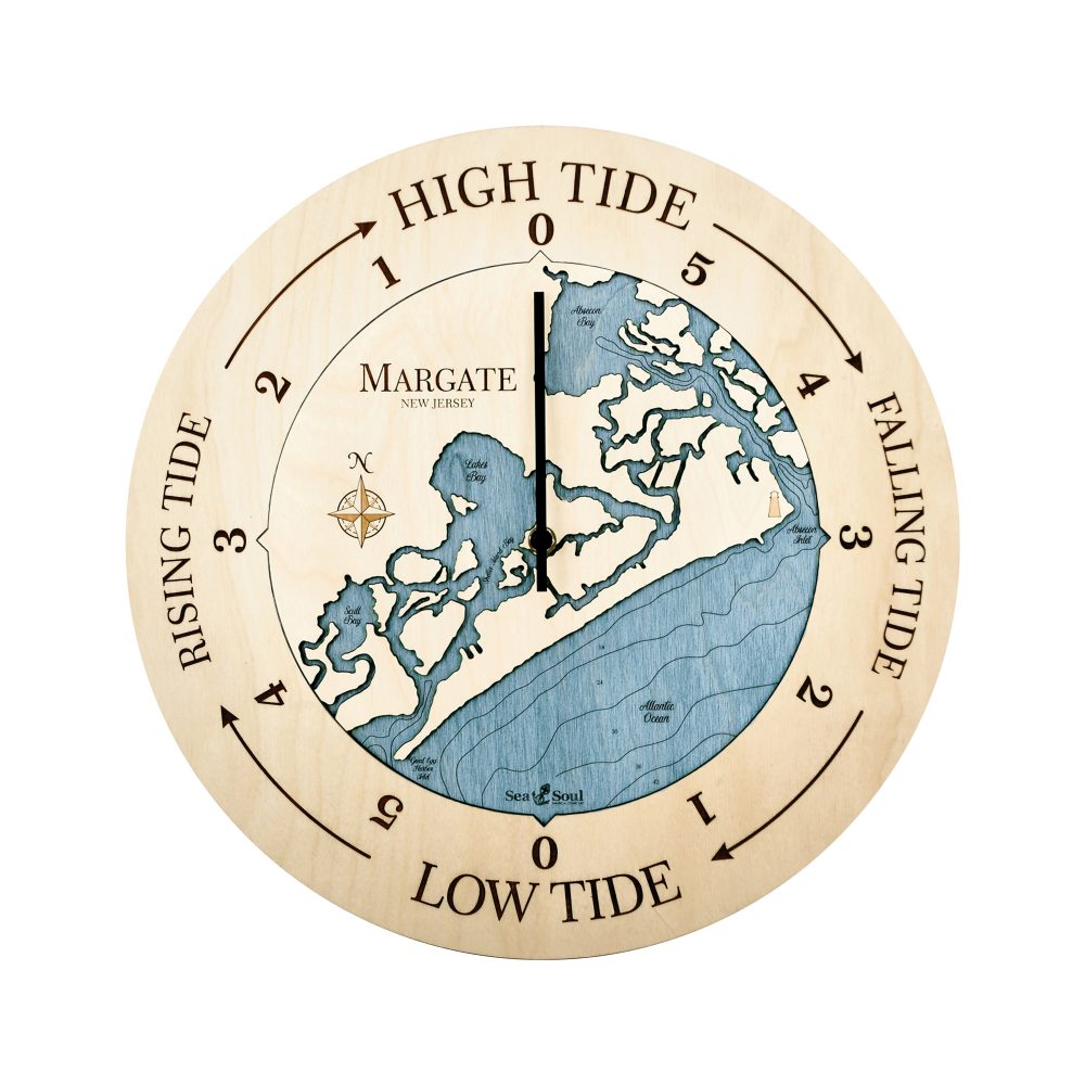 Margate New Jersey Tide Clock Birch Accent with Deep Blue Water