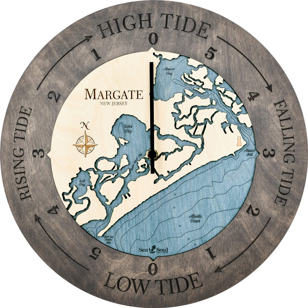 Margate New Jersey Tide Clock Driftwood Accent with Deep Blue Water Product Shot