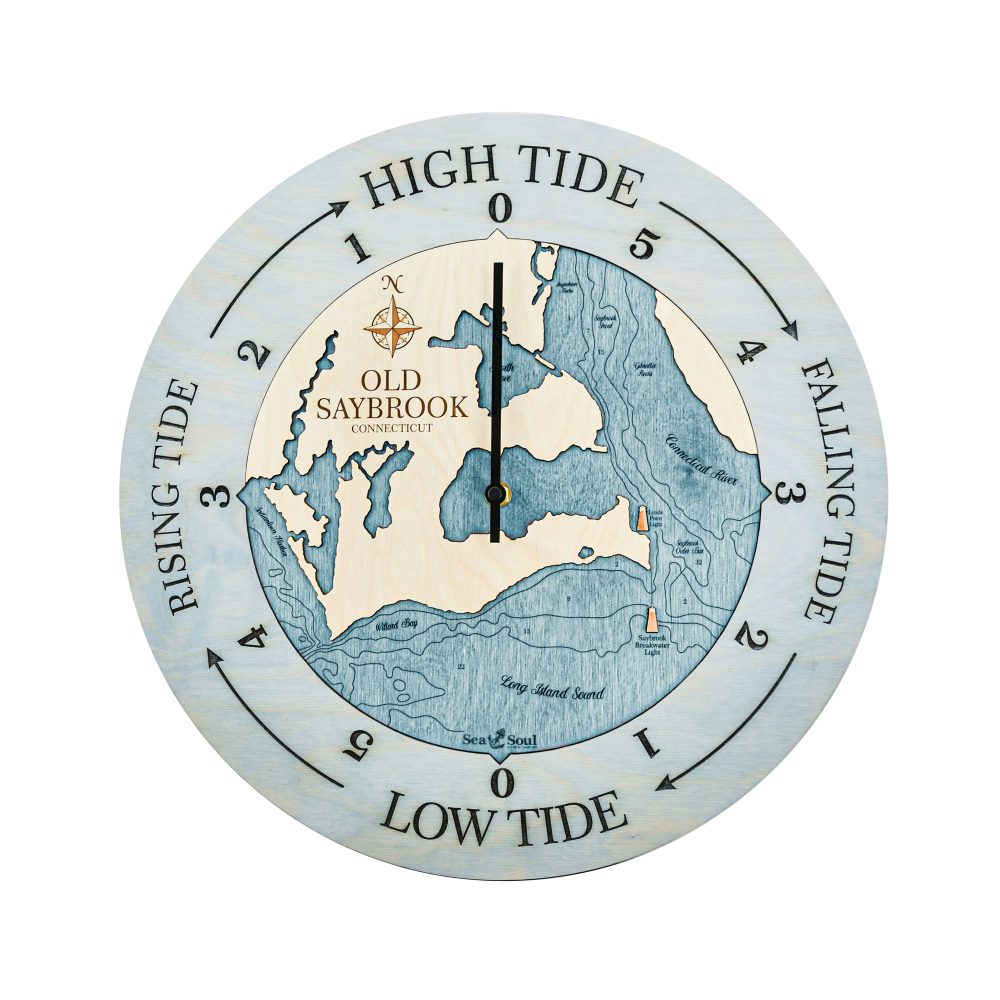 Old Saybrook Tide Clock Bleach Blue Accent with Blue Green Water