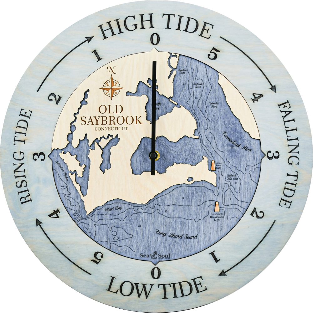 Old Saybrook Tide Clock Bleach Blue Accent with Deep Blue Water Product Shot