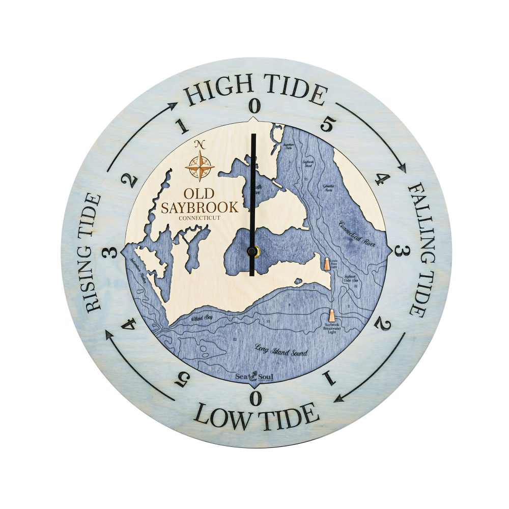 Old Saybrook Tide Clock Bleach Blue Accent with Deep Blue Water
