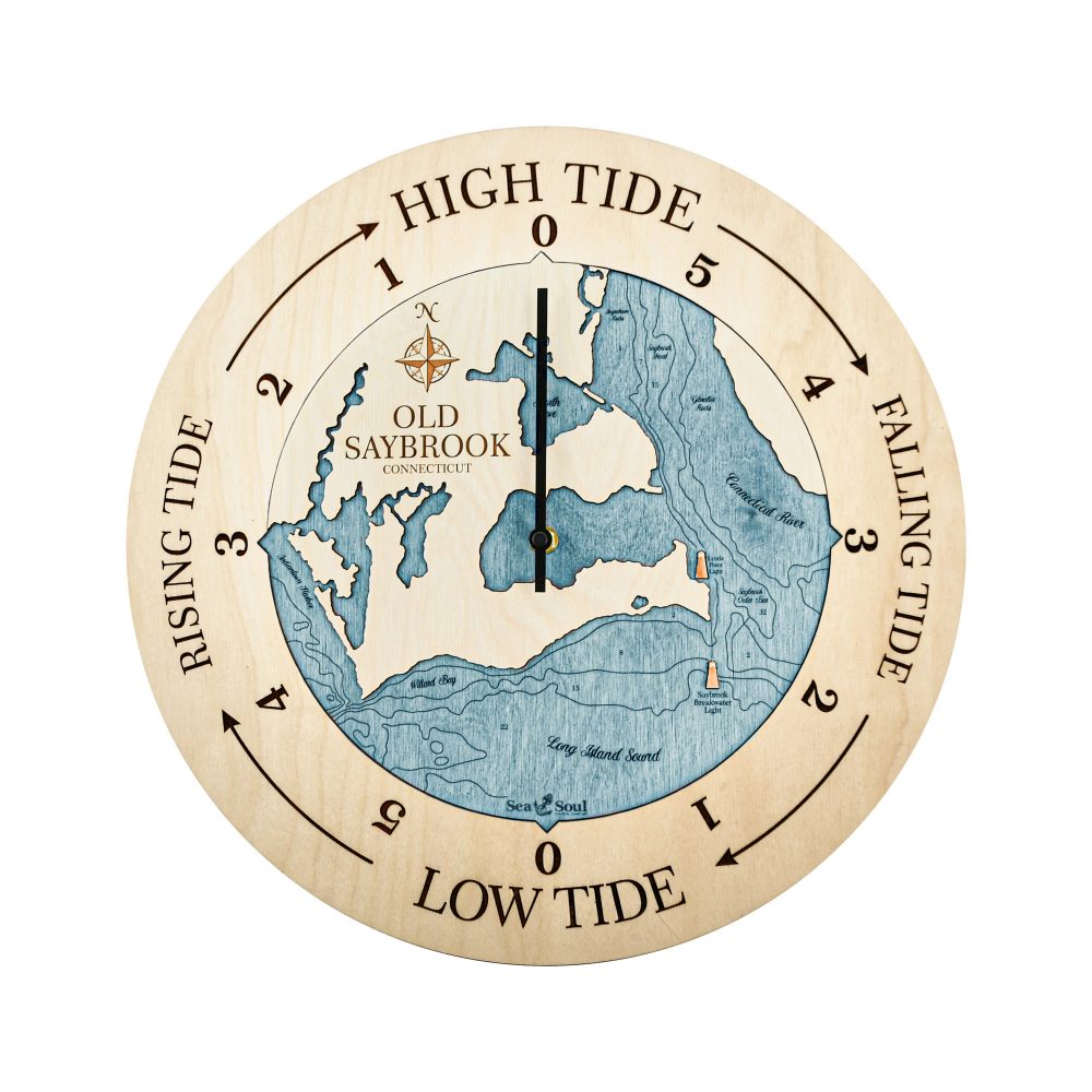 Old Saybrook Tide Clock Birch Accent with Blue Green Water
