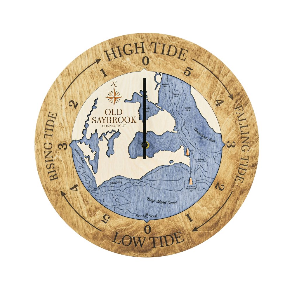 Old Saybrook Tide Clock Honey Accent with Deep Blue Water