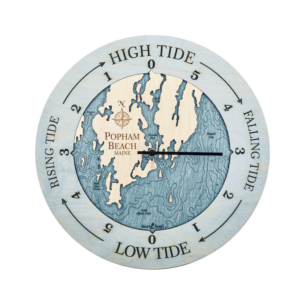 Popham Beach Tide Clock Bleach Blue Accent with Blue Green Water
