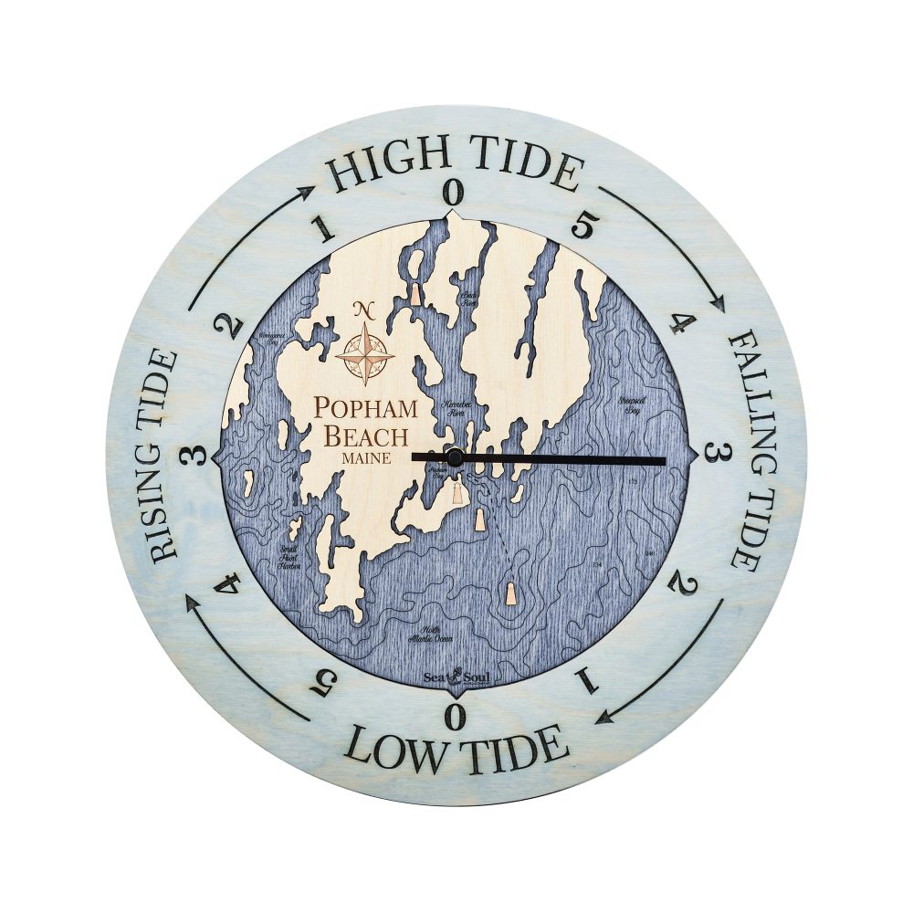Popham Beach Tide Clock Bleach Blue Accent with Deep Blue Water