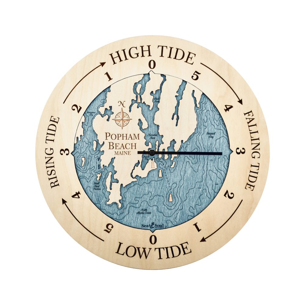 Popham Beach Tide Clock Birch Accent with Blue Green Water