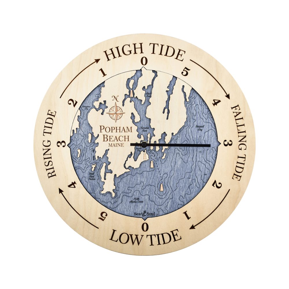 Popham Beach Tide Clock Birch Accent with Deep Blue Water