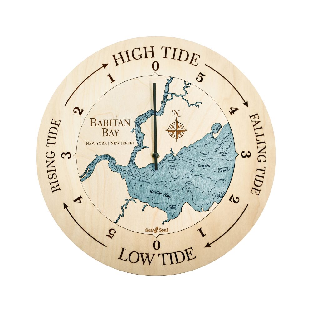 Raritan Bay Tide Clock Birch Accent with Blue Green Water