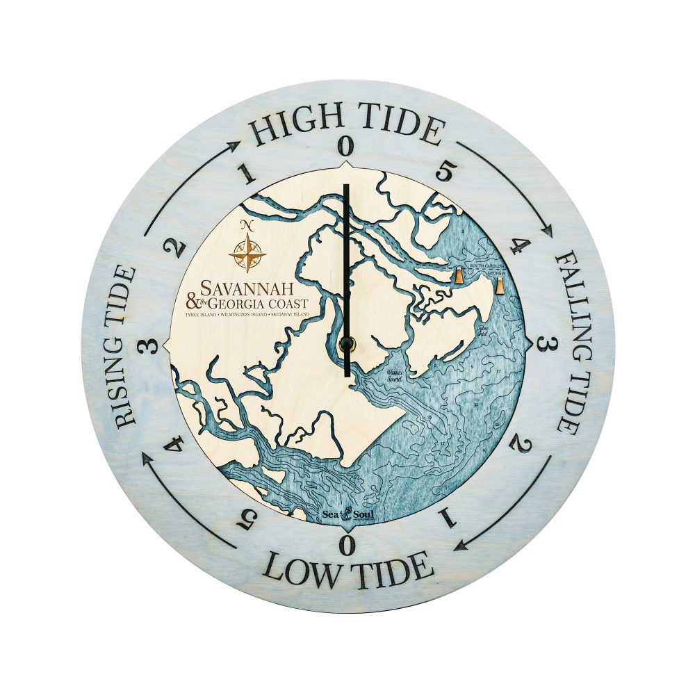 Georgia Coast Tide Clock Bleach Blue Accent with Blue Green Water
