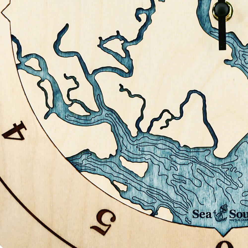 Georgia Coast Tide Clock Birch Accent with Blue Green Water Detail Shot 2