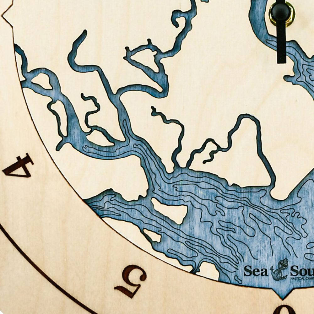 Georgia Coast Tide Clock Birch Accent with Deep Blue Water Detail Shot 2