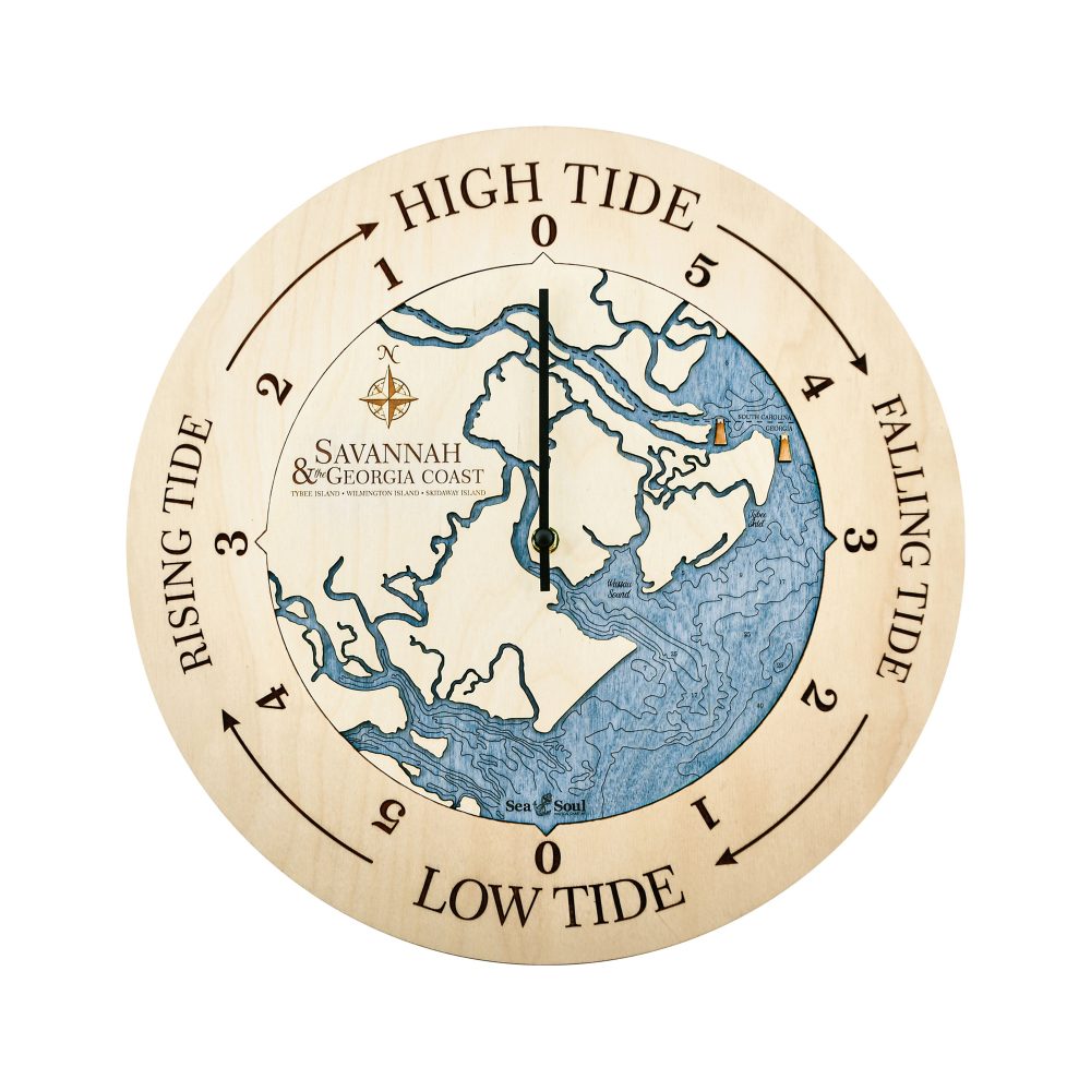 Georgia Coast Tide Clock Birch Accent with Deep Blue Water