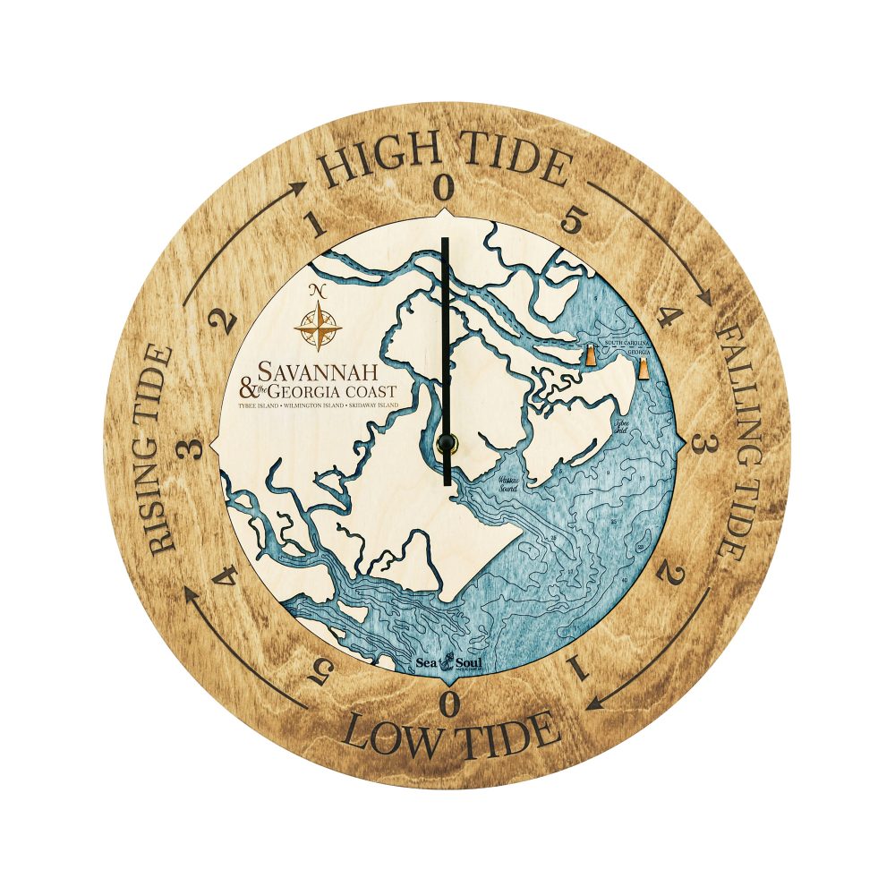 Georgia Coast Tide Clock Honey Accent with Blue Green Water