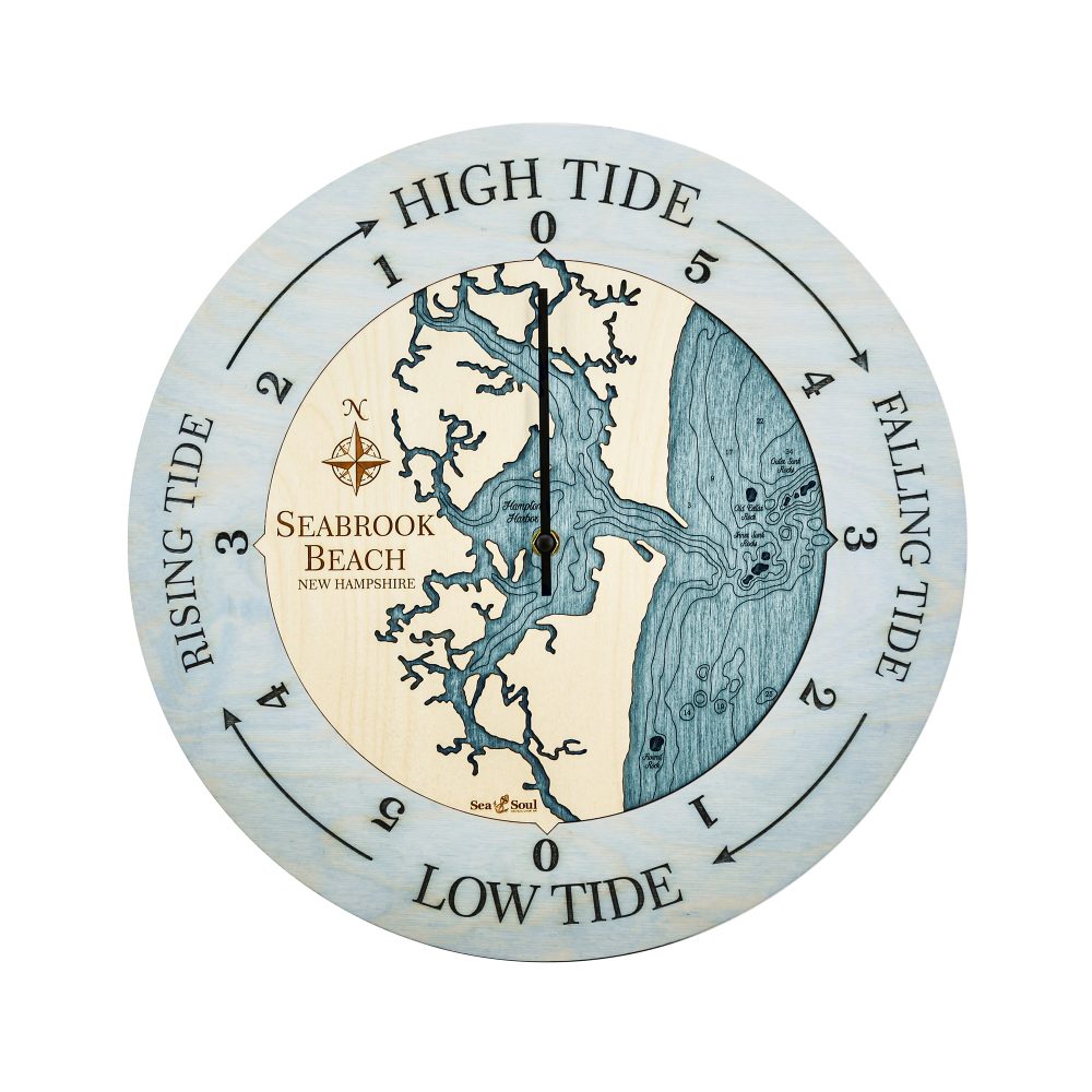 Seabrook Beach Tide Clock Bleach Blue Accent with Blue Green Water