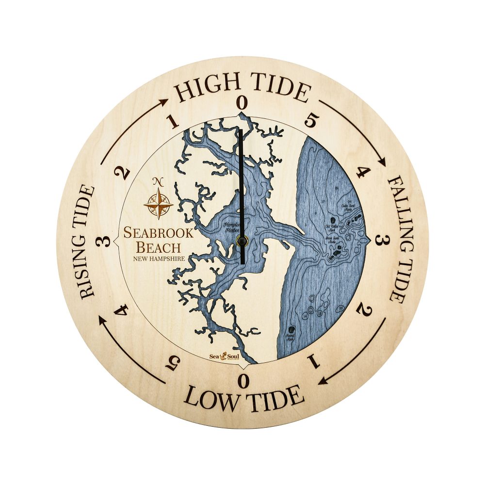 Seabrook Beach Tide Clock Birch Accent with Deep Blue Water