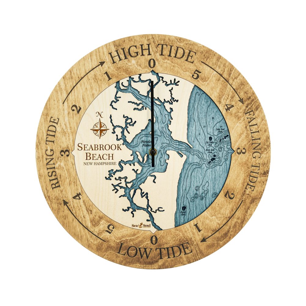 Seabrook Beach Tide Clock Honey Accent with Blue Green Water