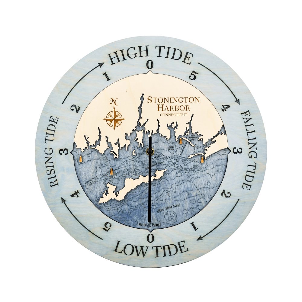 Stonington Harbor Tide Clock Bleach Blue Accent with Deep Blue Water