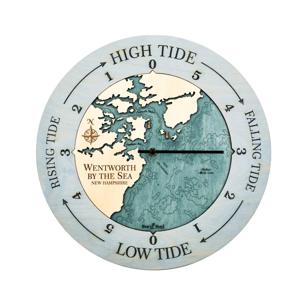 Wentworth New Hampshire Tide Clock Bleach Blue Accent with Blue Green Water