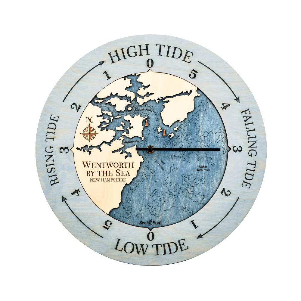 Wentworth New Hampshire Tide Clock Bleach Blue Accent with Deep Blue Water