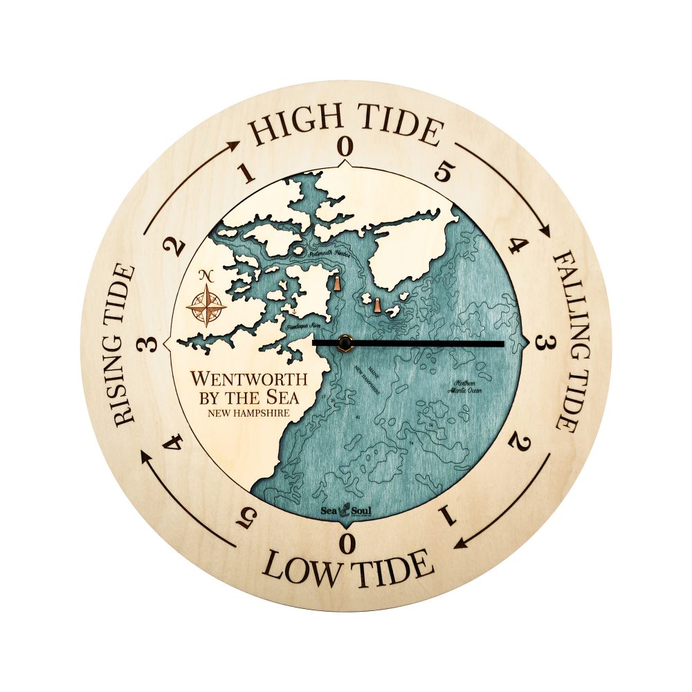 Wentworth New Hampshire Tide Clock Birch Accent with Blue Green Water