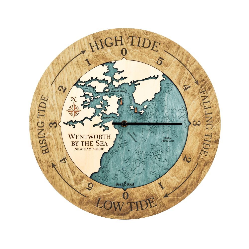 Wentworth New Hampshire Tide Clock Honey Accent with Blue Green Water