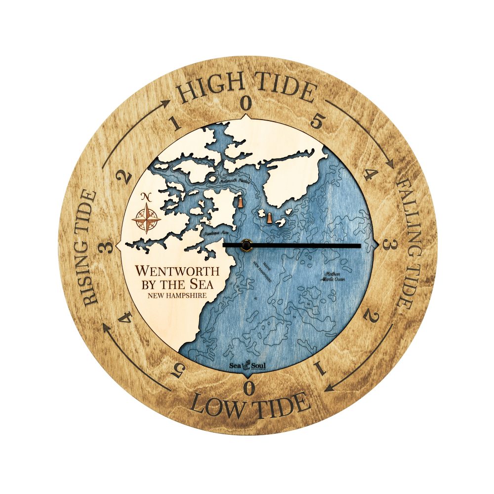 Wentworth New Hampshire Tide Clock Honey Accent with Deep Blue Water