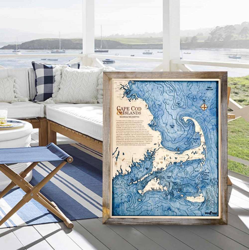 Cape Cod Nautical Map Wall Art - Pine Frame