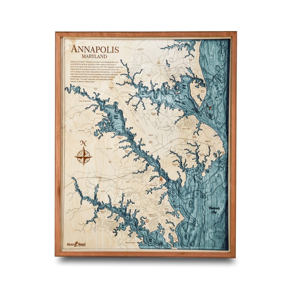 Annapolis Nautical Map Wall Art Cherry Accent with Blue Green Water