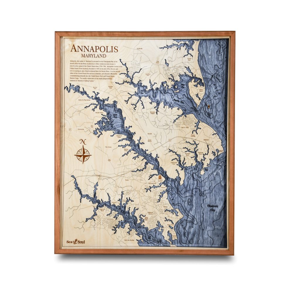 Annapolis Nautical Map Wall Art Cherry Accent with Deep Blue Water