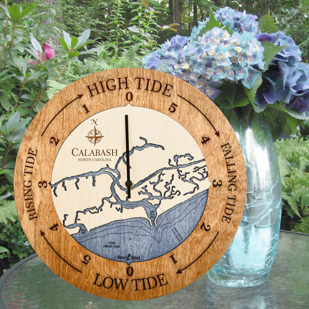 Calabash Tide Clock Americana Accent with Deep Blue Water Sitting on Table with Flowers