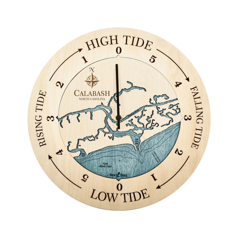 Calabash Tide Clock Birch Accent with Blue Green Water