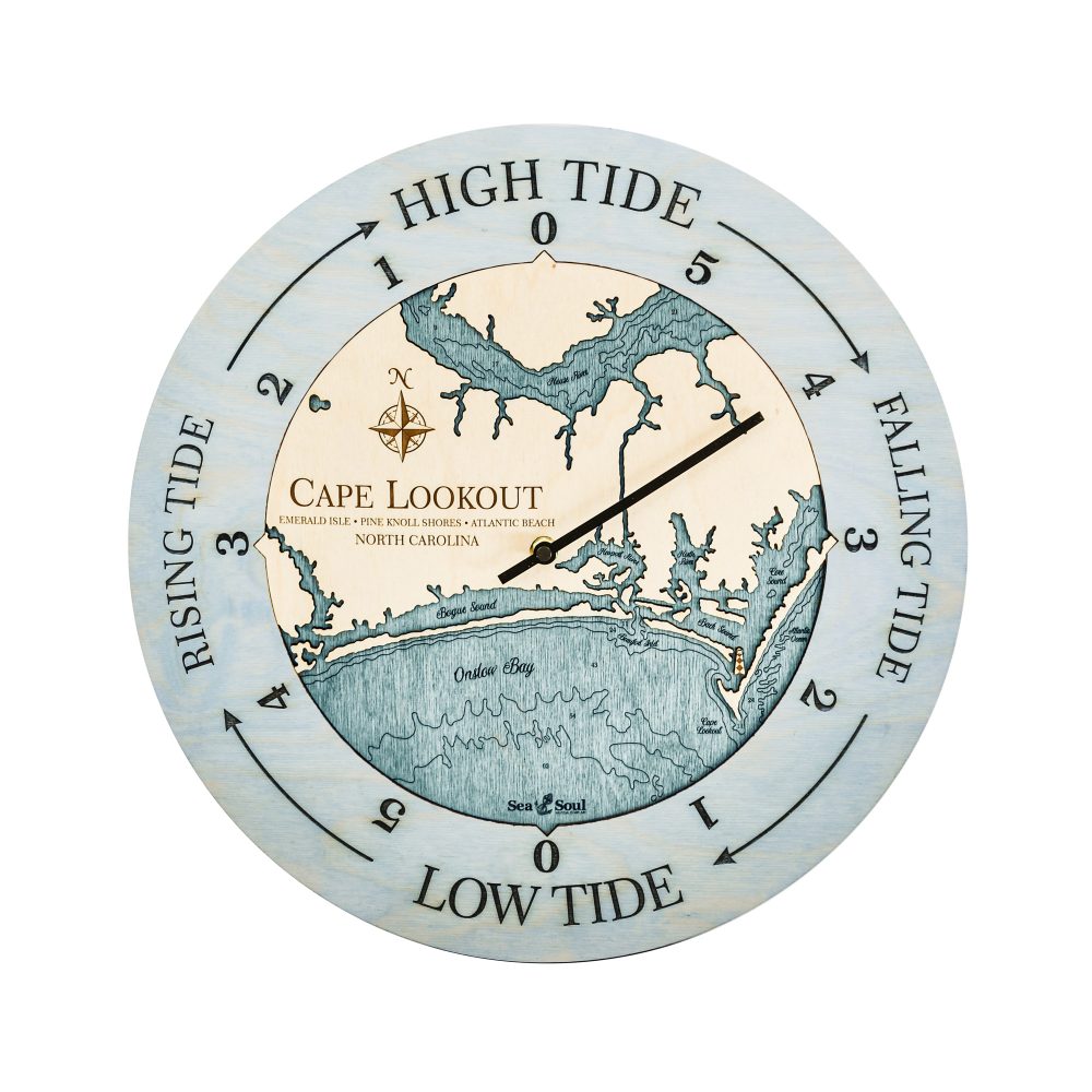 Cape Lookout Tide Clock Bleach Blue Accent with Blue Green Water