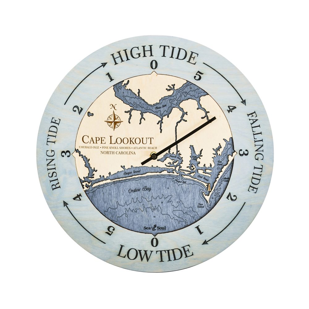 Cape Lookout Tide Clock Bleach Blue Accent with Deep Blue Water