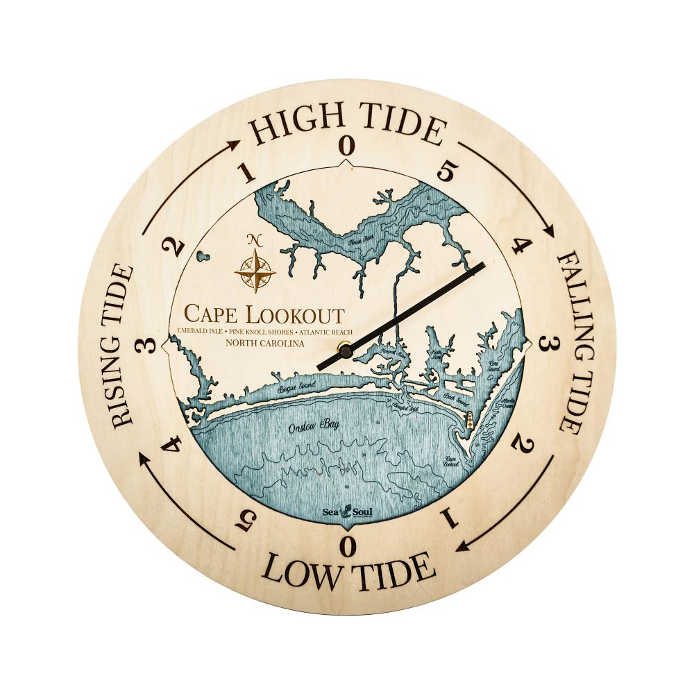 Cape Lookout Tide Clock Birch Accent with Blue Green Water