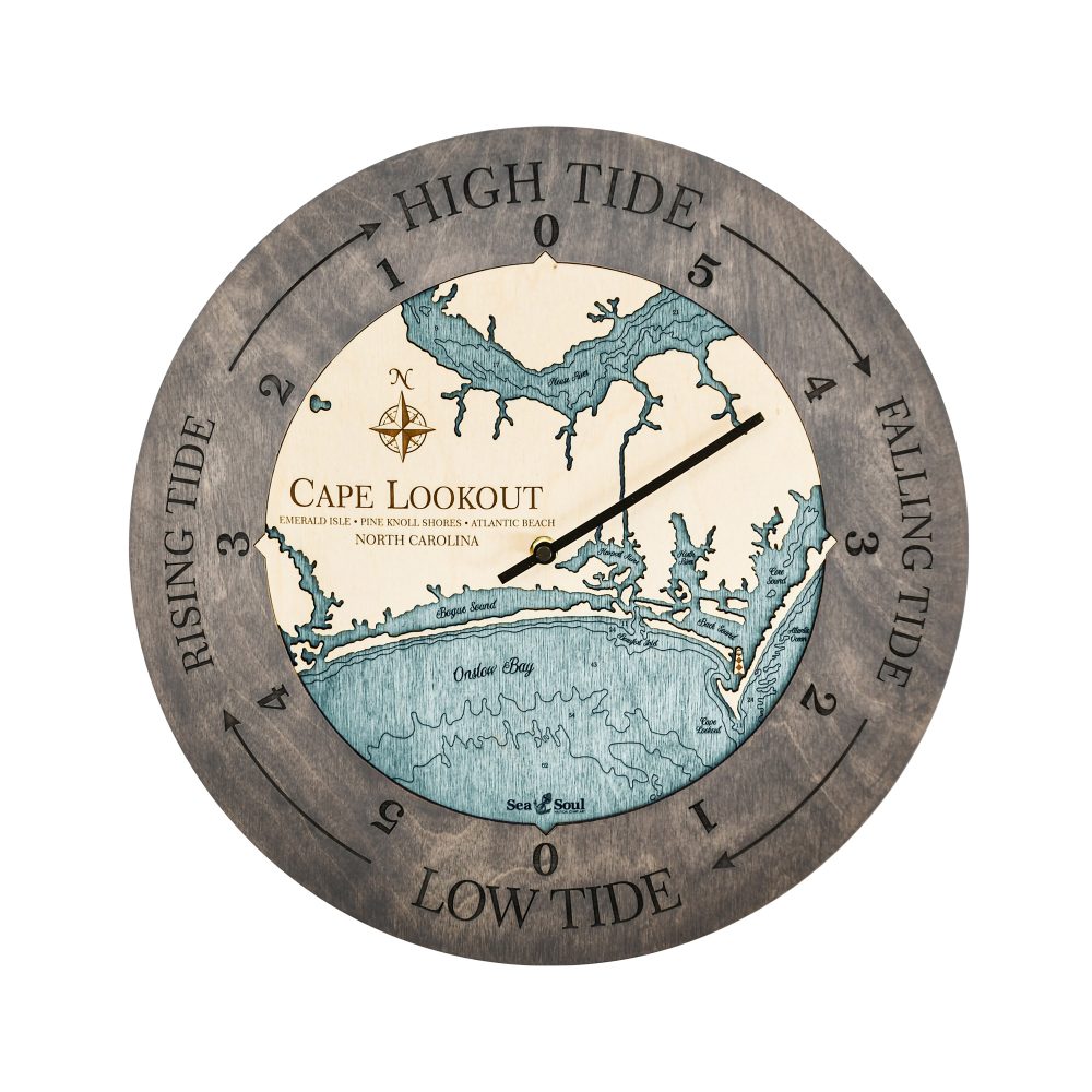 Cape Lookout Tide Clock Driftwood Accent with Blue Green Water