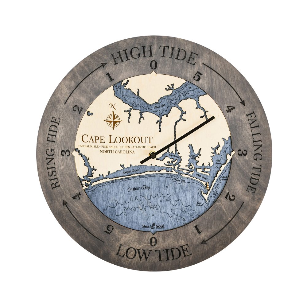 Cape Lookout Tide Clock Driftwood Accent with Deep Blue Water