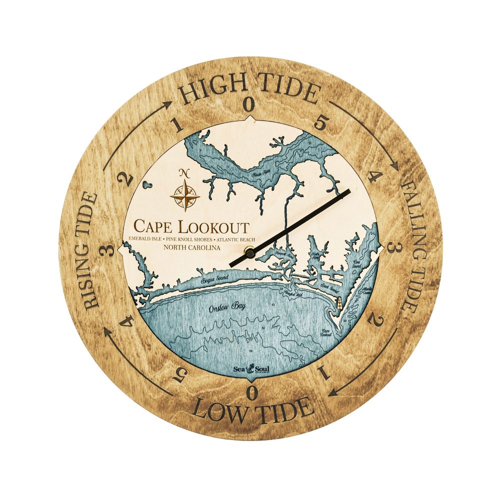 Cape Lookout Tide Clock Honey Accent with Blue Green Water