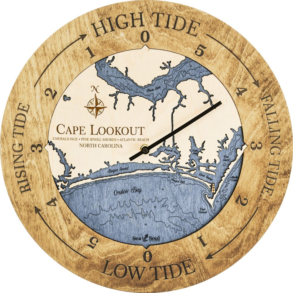 Cape Lookout Tide Clock Honey Accent with Deep Blue Water Product Shot