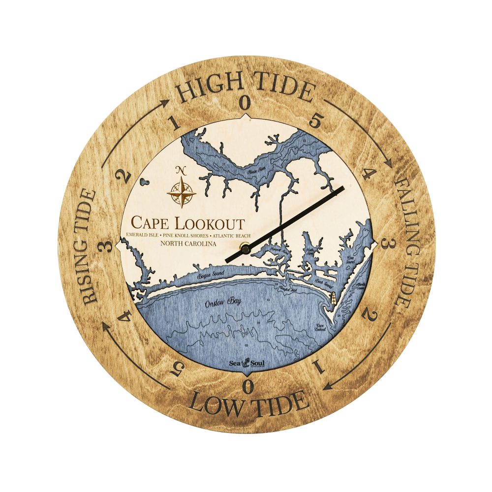Cape Lookout Tide Clock Honey Accent with Deep Blue Water