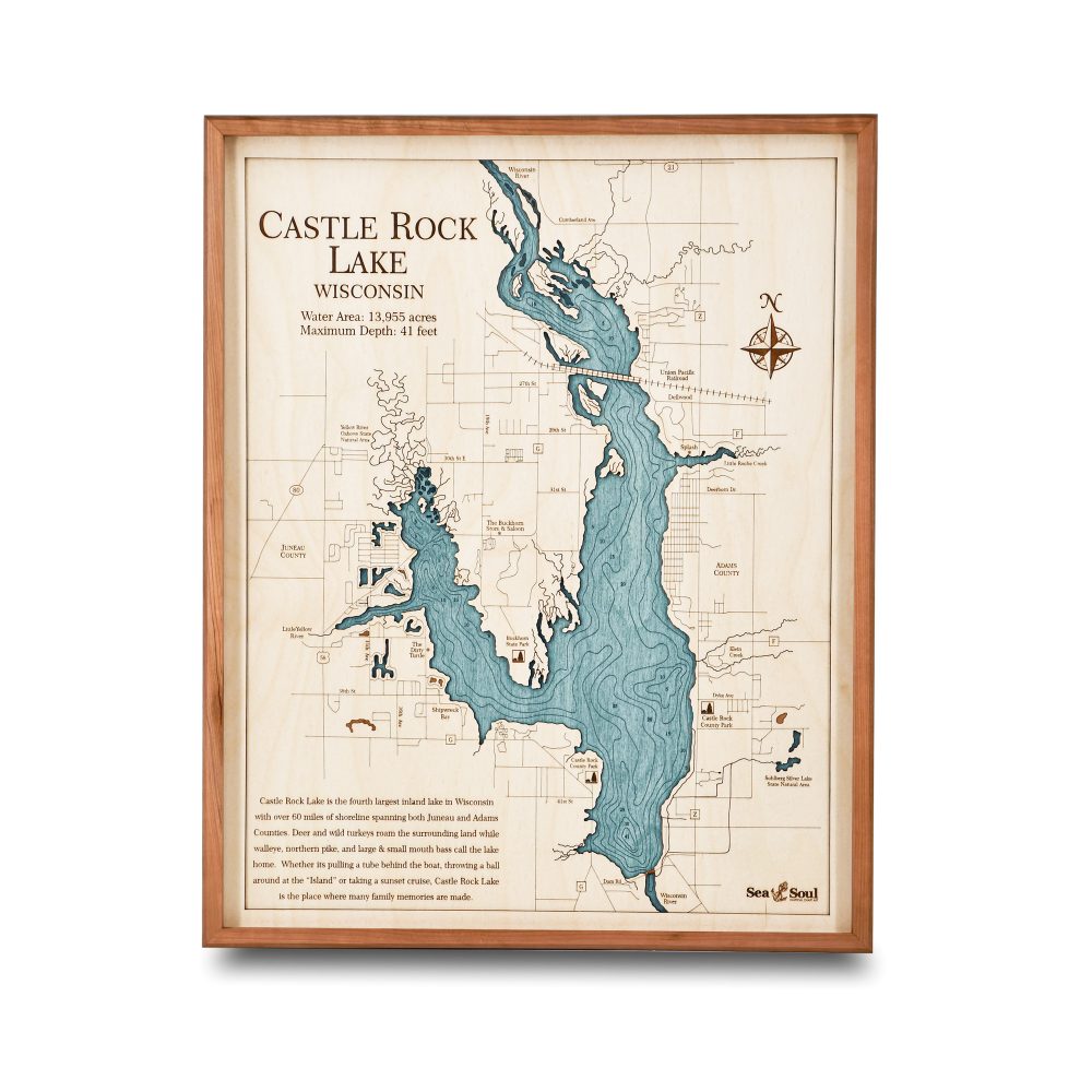 Castle Rock Nautical Map Wall Art Cherry Accent with Blue Green Water