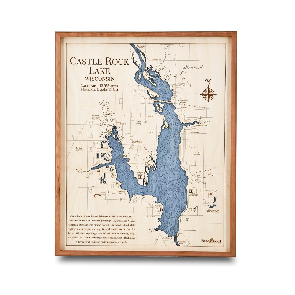 Castle Rock Nautical Map Wall Art Cherry Accent with Deep Blue Water