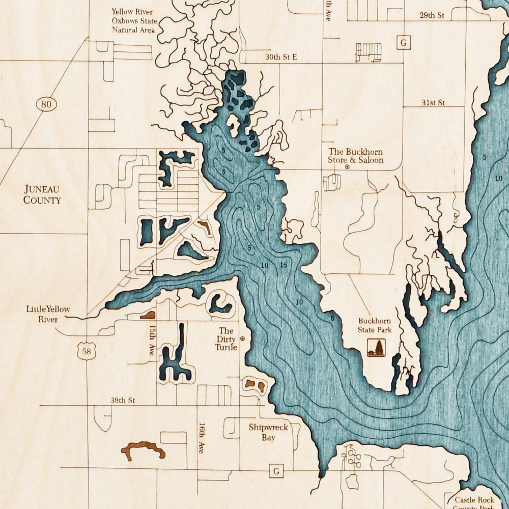 Castle Rock Lake Nautical Map Wall Art Detail Shot 1