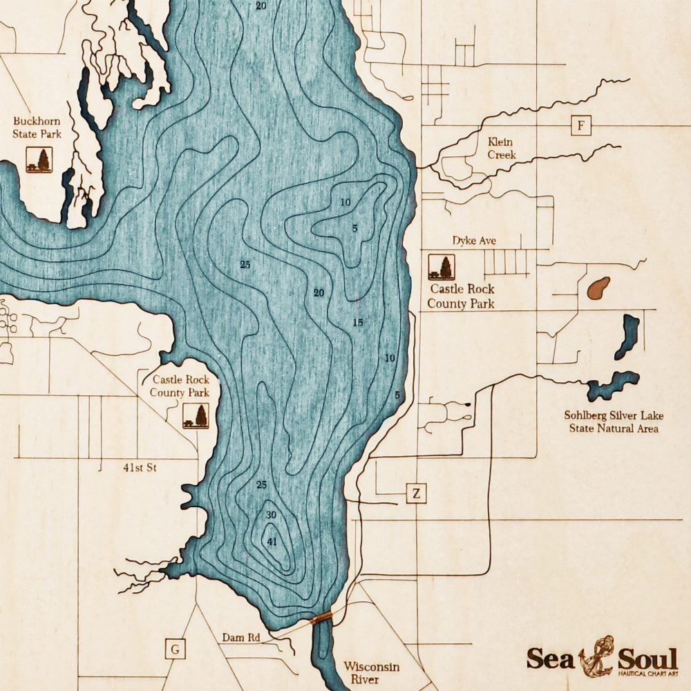 Castle Rock Lake Nautical Map Wall Art Detail Shot 2