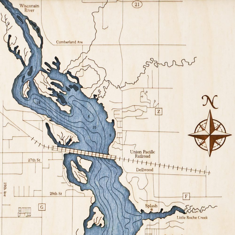 Castle Rock Lake Nautical Map Wall Art Oak Accent with Deep Blue Water Detail Shot 3