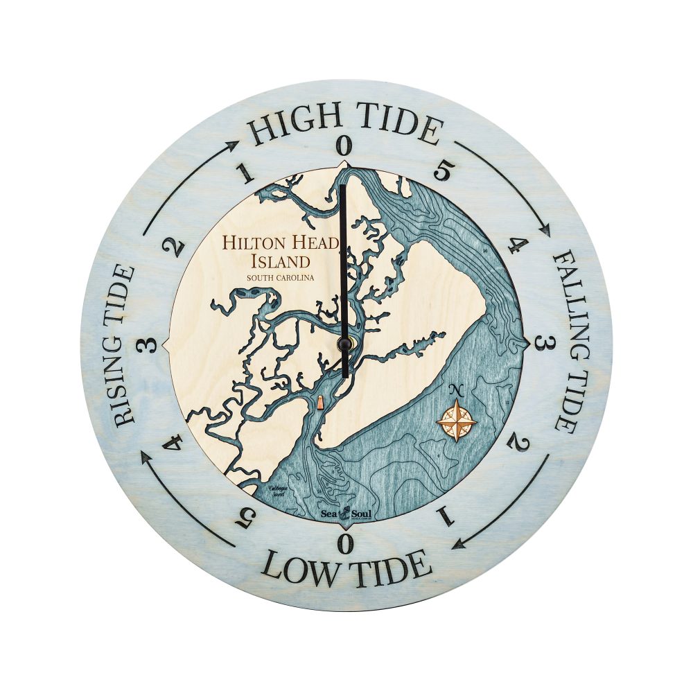 Hilton Head Island Tide Clock Bleach Blue Accent with Blue Green Water