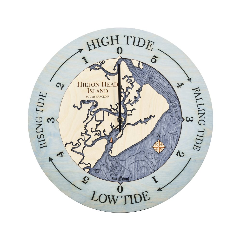 Hilton Head Island Tide Clock Bleach Blue Accent with Deep Blue Water