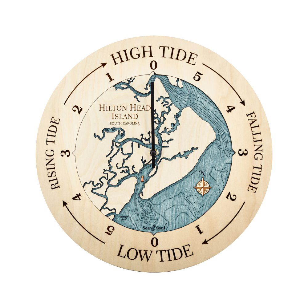 Hilton Head Island Tide Clock Birch Accent with Blue Green Water